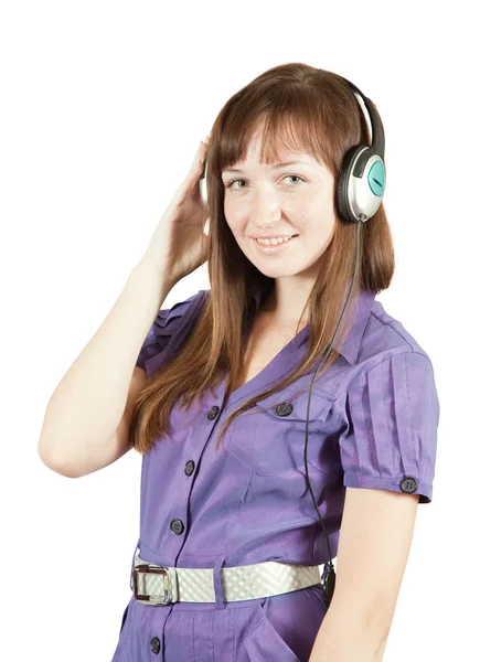 Lány zenehallgatás fejhallgató — Stock Fotó