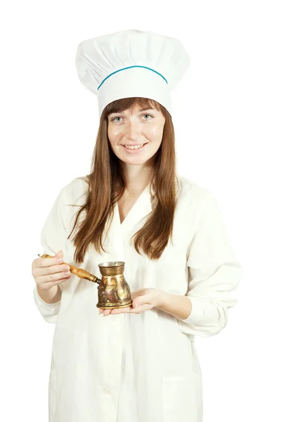 Cook woman with cezve — Stock Photo, Image