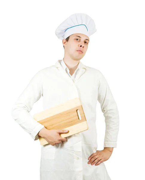 Mężczyzna kucharz z deska do krojenia — Zdjęcie stockowe