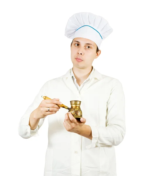 Cook man with cezve — Stock Photo, Image