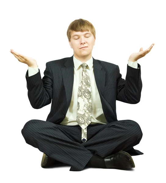 Empresário em posição de ioga — Fotografia de Stock