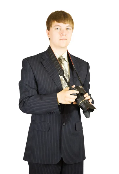 Jovem empresário com câmera — Fotografia de Stock