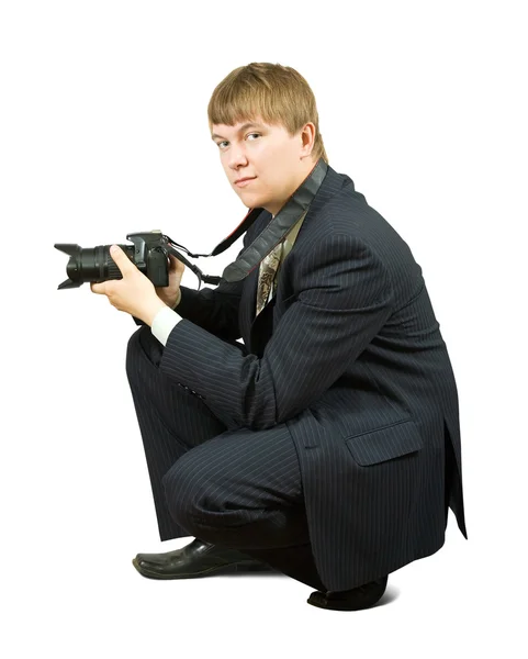 Geschäftsmann mit Kamera — Stockfoto
