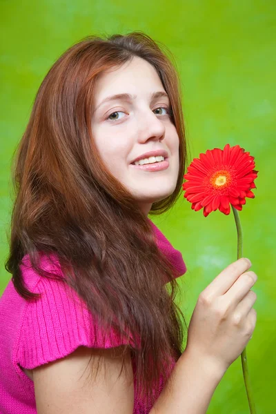 그린 위에 분홍색 긴 머리 소녀 — 스톡 사진