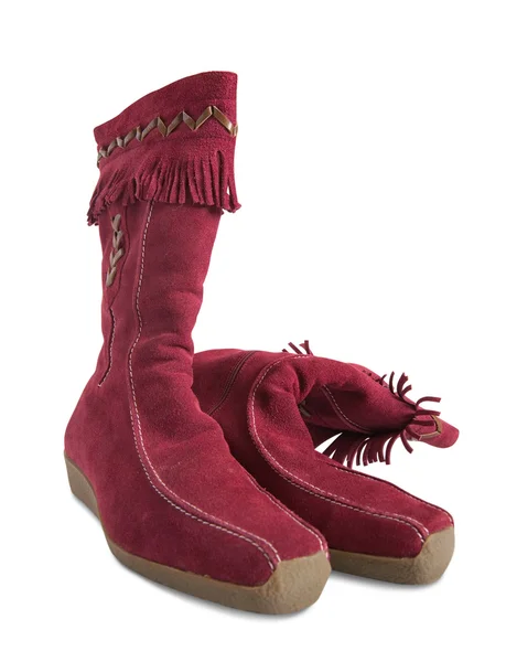 Červené jelení kůži zženštilý boty — Stock fotografie