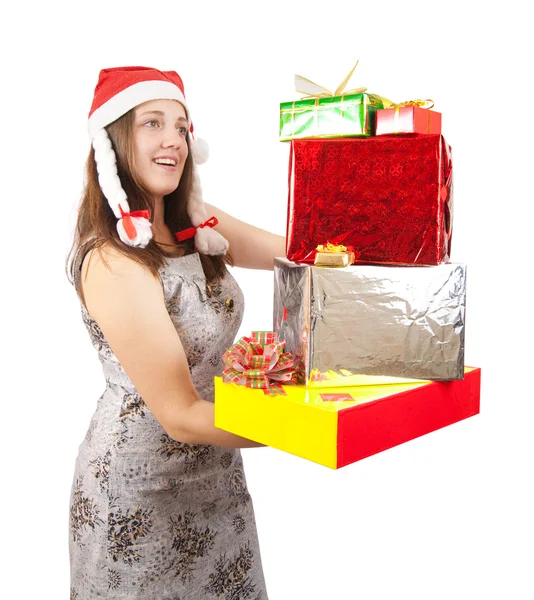 Girl with present boxes — Stock Photo, Image