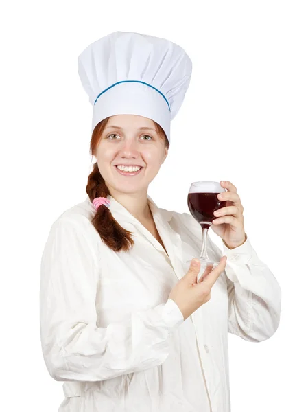 Female cook with wineglass — Stock Photo, Image