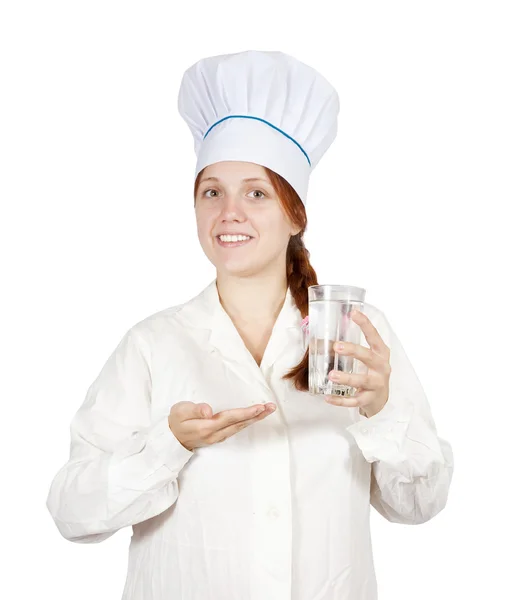Female cook with water — Stock Photo, Image