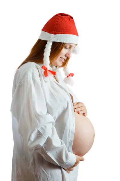 Terhes nő santa kalap — Stock Fotó