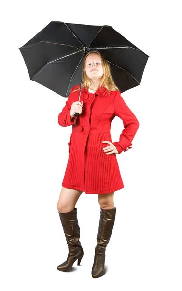 Girl in coat with umbrella — Stock Photo, Image