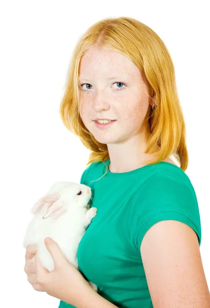 Girl with rabbits — Stock Photo, Image