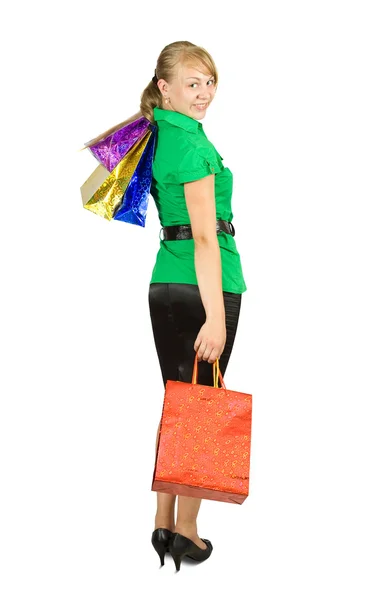 Dívka držící nákupní tašky — Stock fotografie