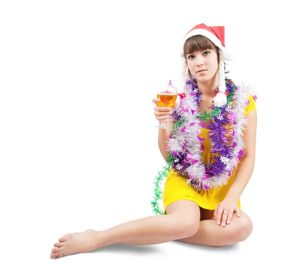 Krásná dívka slaví Nový rok. izolované na bílém — Stock fotografie