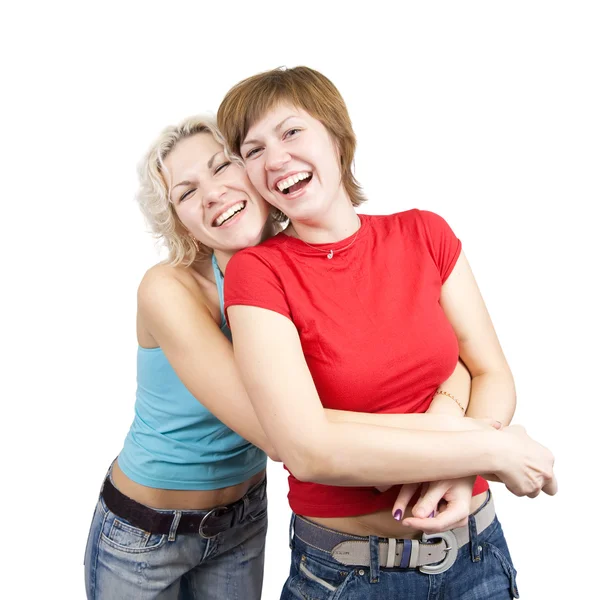 Happy girlfriends over white Royalty Free Stock Photos