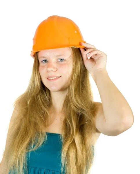 Κορίτσι στο σκληρό καπέλο — Φωτογραφία Αρχείου