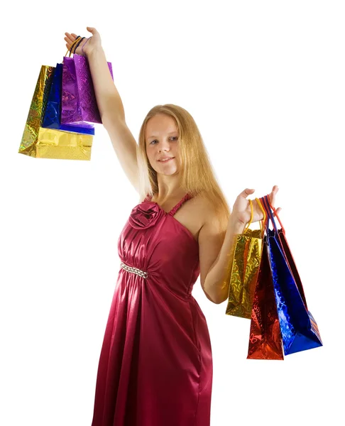 Menina encantadora com sacos de compras — Fotografia de Stock