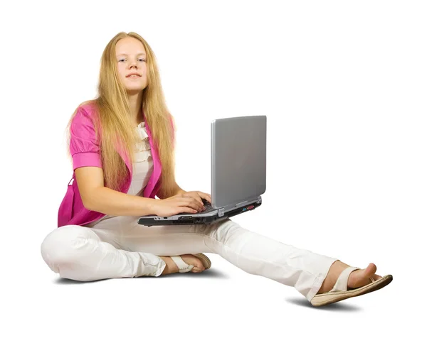 Dizüstü bilgisayar ile güzel kız — Stok fotoğraf