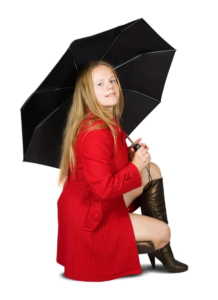Κορίτσι στο μανδύα με ομπρέλα — Φωτογραφία Αρχείου