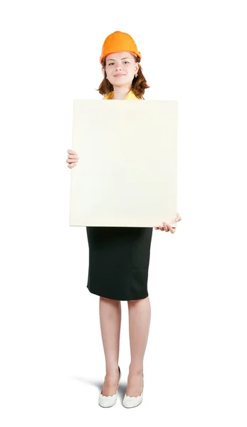 Geschäftsfrau hält weiße Leinwand — Stockfoto