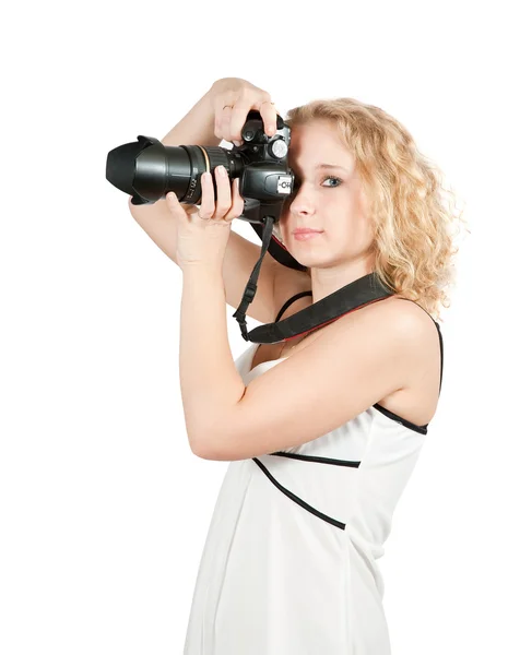 Fotograaf meisje met camera. — Stockfoto