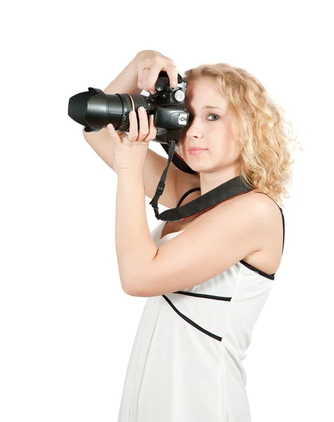 Fotógrafa chica con cámara . — Foto de Stock