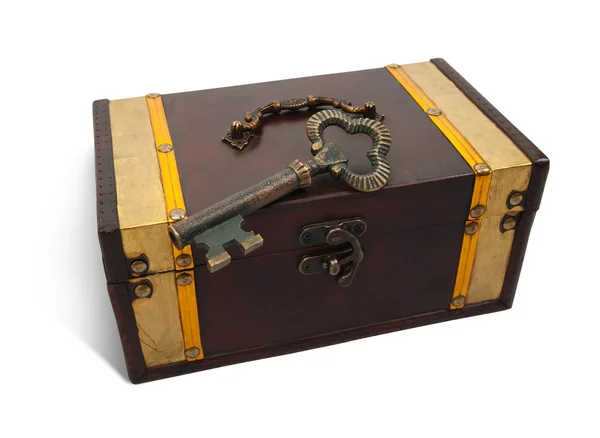 Vintage key on treasure chest — Stock Photo, Image