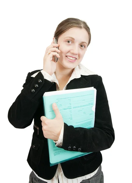 Менеджер-женщина говорит по мобильному телефону — стоковое фото