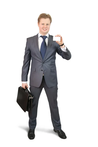 Affärsman håller ett visitkort — Stockfoto