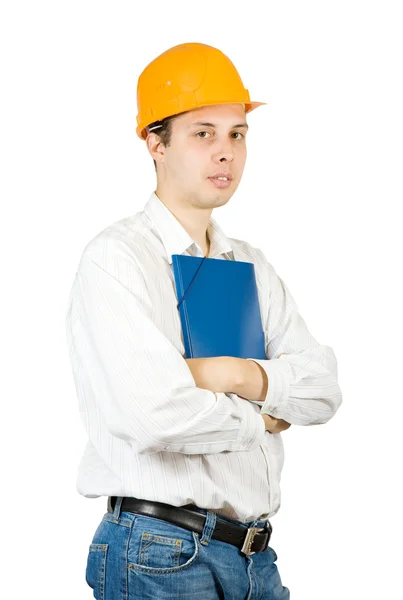 Uomo d'affari in cappello duro con documenti — Foto Stock