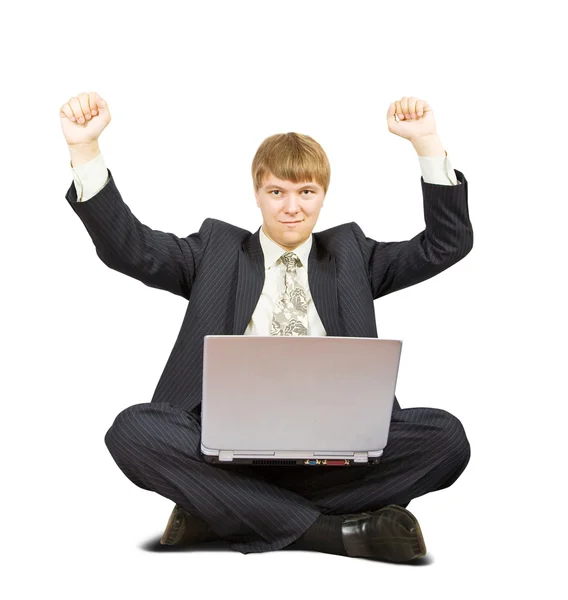 Szczęśliwy człowiek z laptopem — Zdjęcie stockowe