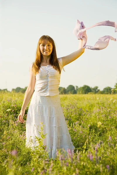 Girl on meadow grass — Stock Photo, Image