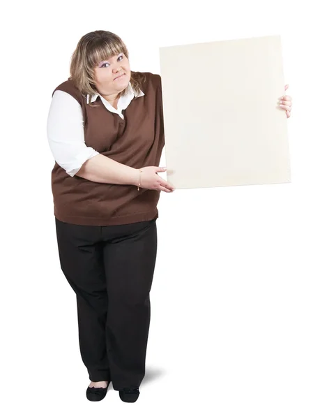 Девушка держит пустой плакат — стоковое фото