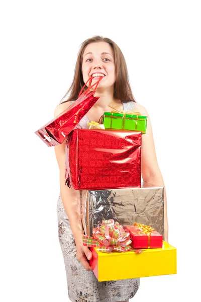 Девушка с цветными сумками — стоковое фото