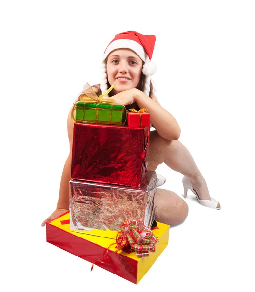 Sexy girl with present boxes — Stock Photo, Image