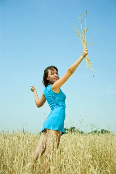 Girl with wheat ears — Stock Photo, Image