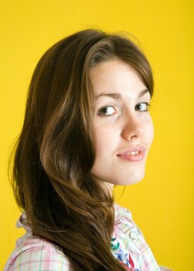 Portrait of long-haired brunette girl clipart