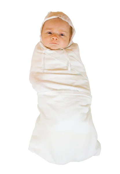 Bebê em fralda sobre fundo branco — Fotografia de Stock