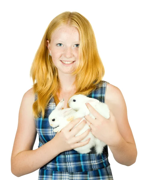 十几岁的女孩与兔 — 图库照片