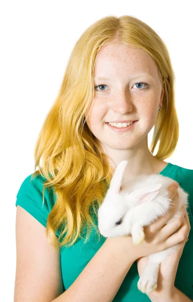 Menina adolescente com coelho — Fotografia de Stock