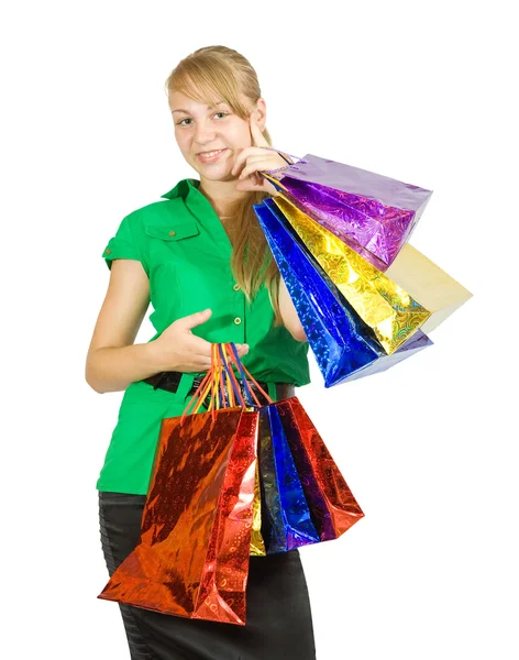 Menina com sacos de compras. — Fotografia de Stock