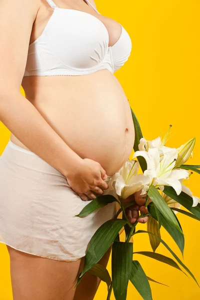 Im fünften Monat schwangere Frau — Stockfoto