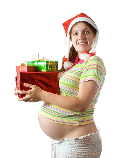 Mujer embarazada con regalos de Navidad —  Fotos de Stock