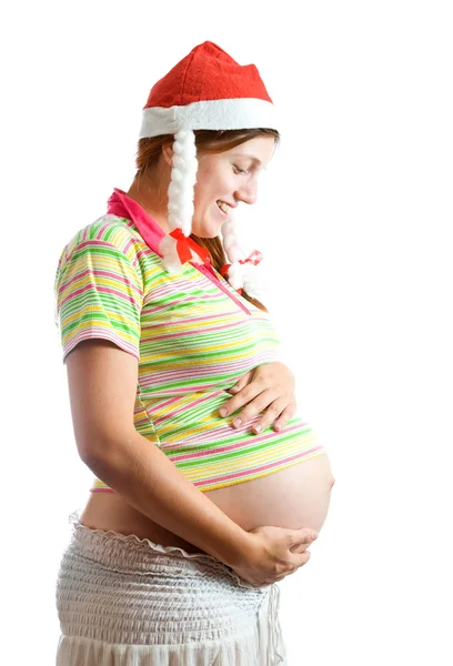 クリスマスの服装で妊娠中の女性 — ストック写真
