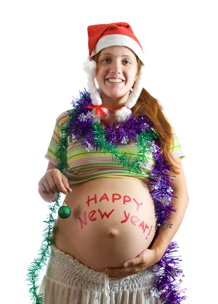 Беременная женщина в рождественском наряде — стоковое фото