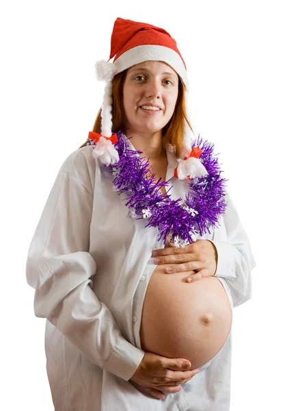 Femme enceinte en tenue de Noël — Photo