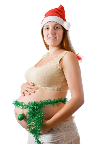 Zwangere vrouw in kerst kleding — Stockfoto