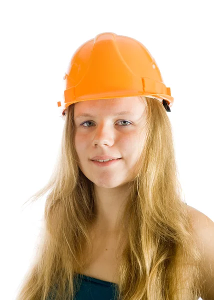 Trabalhadora feminina em chapéu duro — Fotografia de Stock