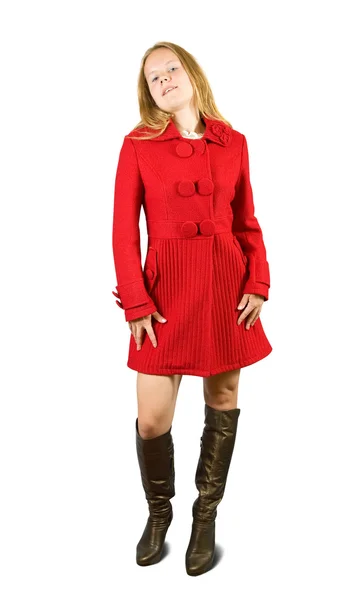 Vrouw in rode jas — Stockfoto