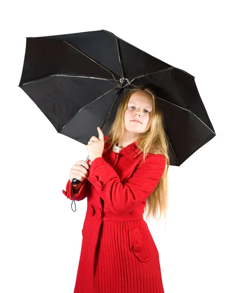Femme en manteau avec parapluie — Photo
