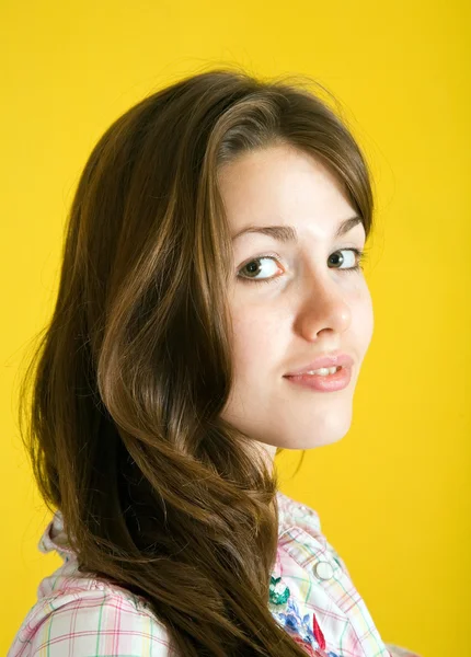 Portrait of long-haired brunette girl — Stock Photo, Image